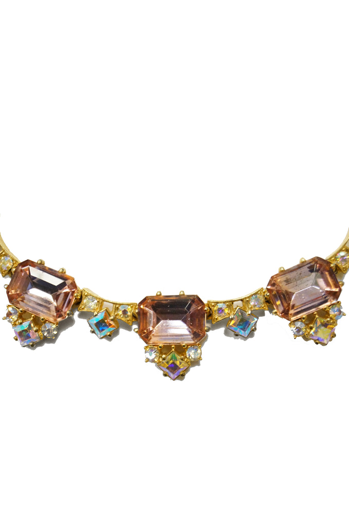 1960s Elsa Schiaparelli Iridescent Pink Rhinestone Necklace