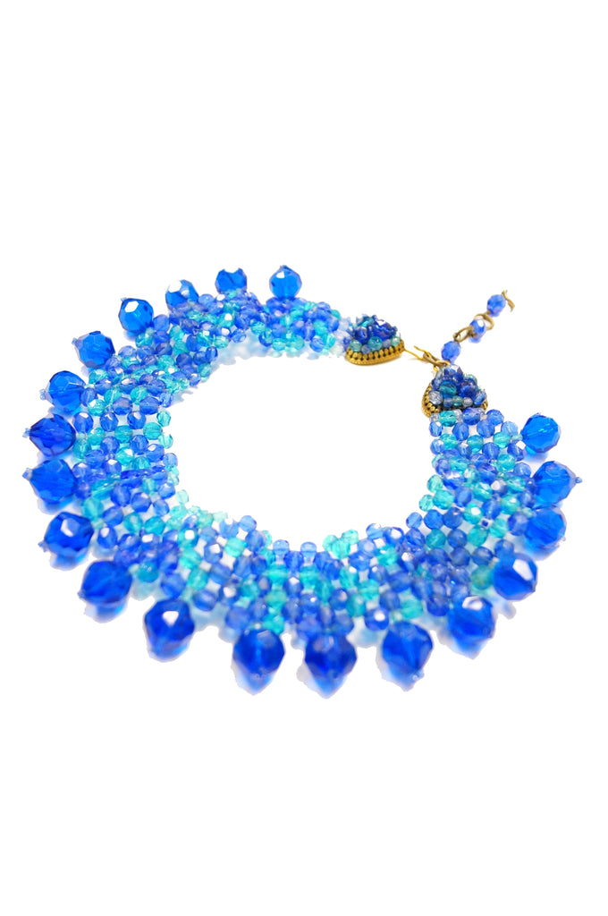 1960s Coppola e Toppo Blue Woven Crystal Necklace and Earrings