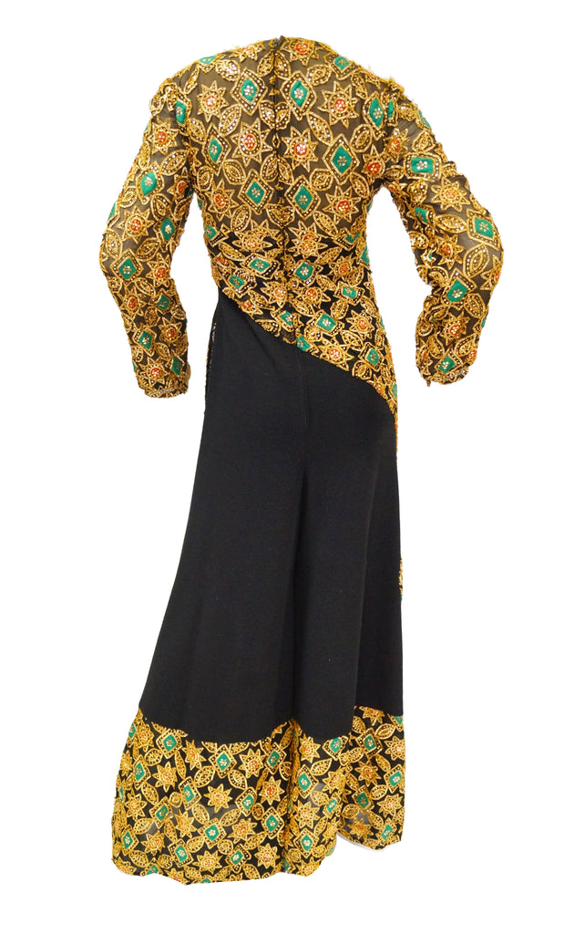 1970s Cardinali Couture Sequin Swirl Wool and Silk Knit Jumpsuit Size 4