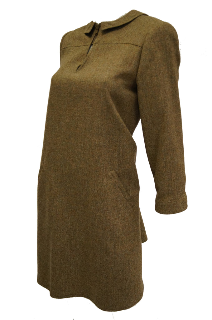 1980s Geoffrey Beene Herringbone Wool Keyhole Shift Dress