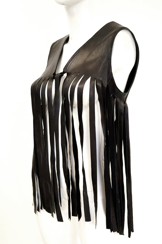 1970s French Black leather Fringe Vest Made for Neiman Marcus