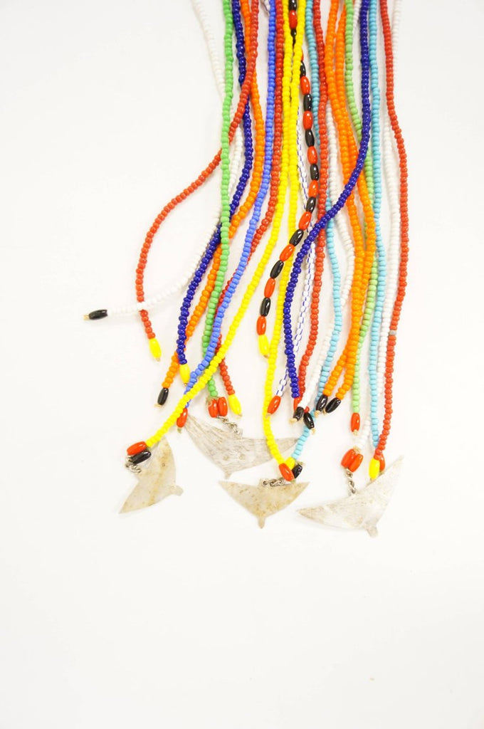 Vintage Colorful Fully Glass Beaded Tribal Neck Piece with Knee-Length Strands