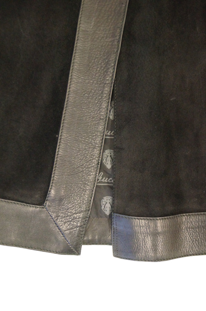 1970s Gucci Black Leather and Suede Buckle Skirt