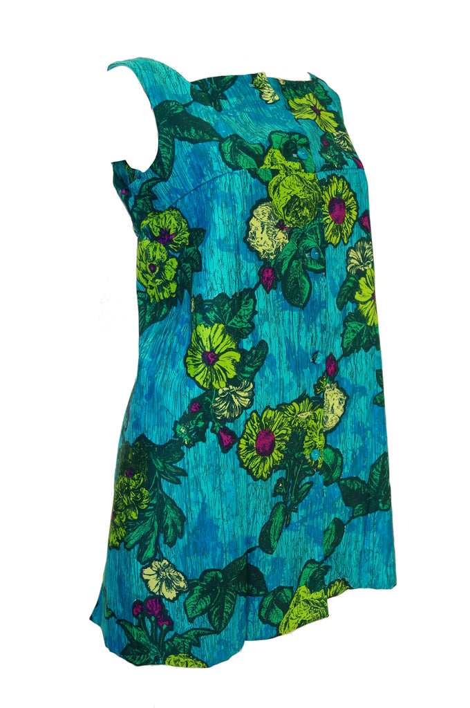 1960s Rose Marie Reid Blue Floral Swimsuit and Cover-up