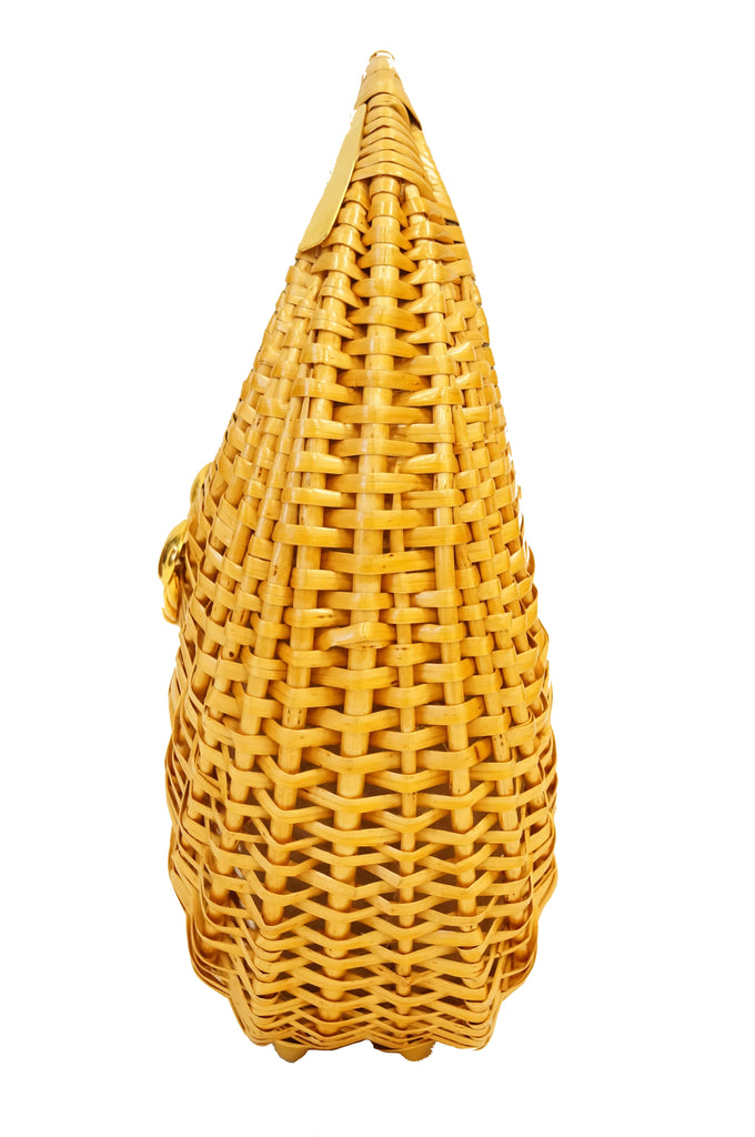 1950s Koret Crescent Flat Reed Basket Handbag with Gold Tassel