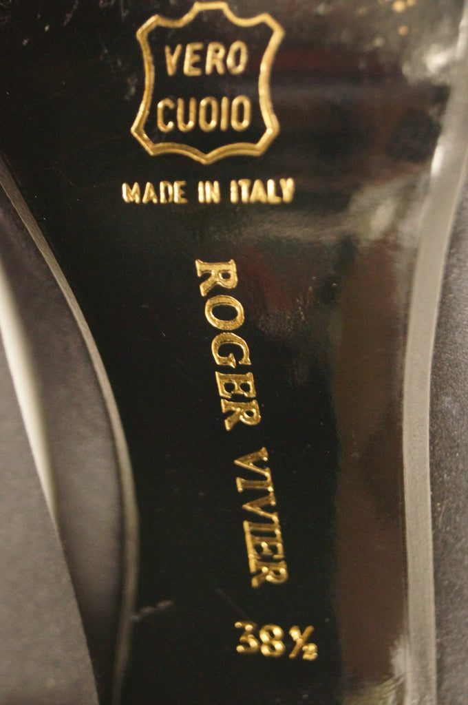1953 Roger Vivier Black Satin Boule Rhinestone Accent Heels