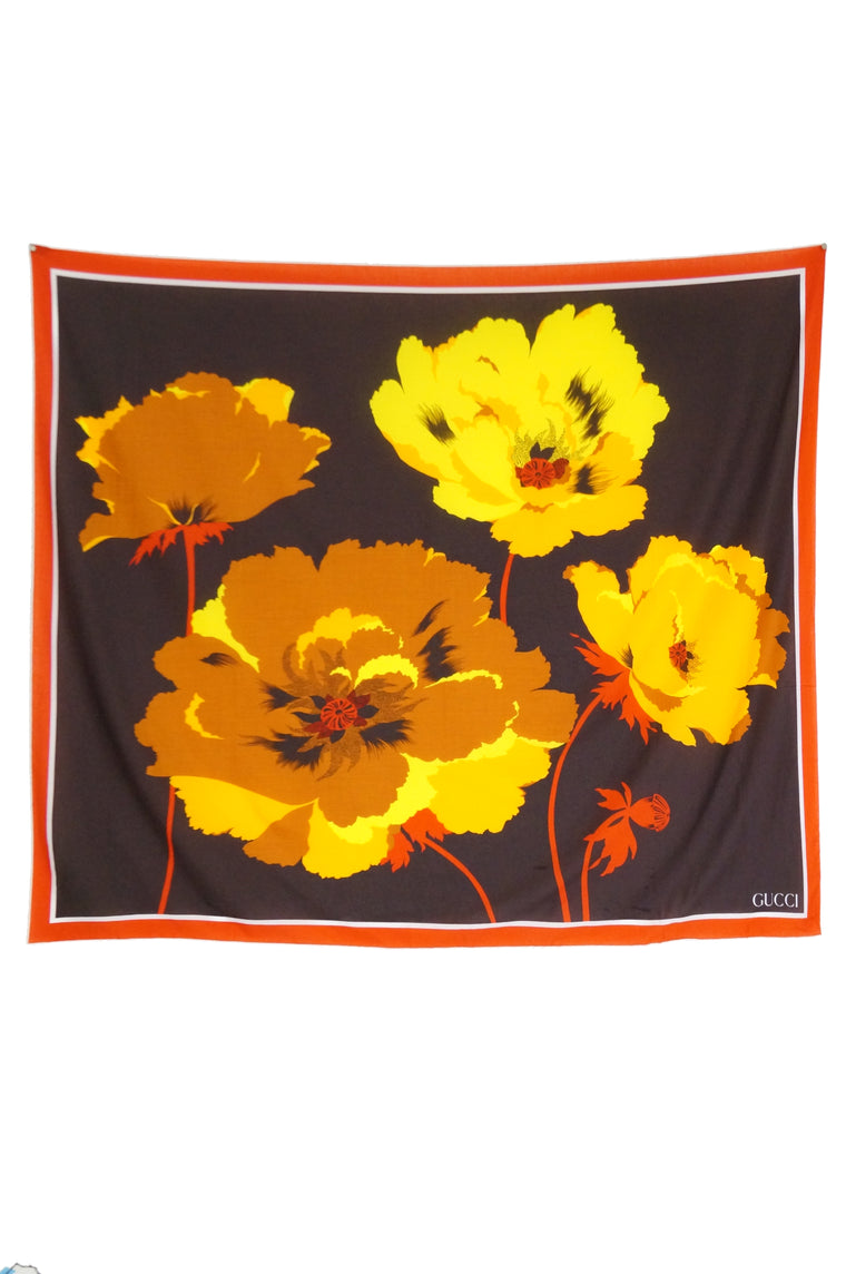 1970s Gucci Red, Orange, and Yellow Oversized Floral Scarf