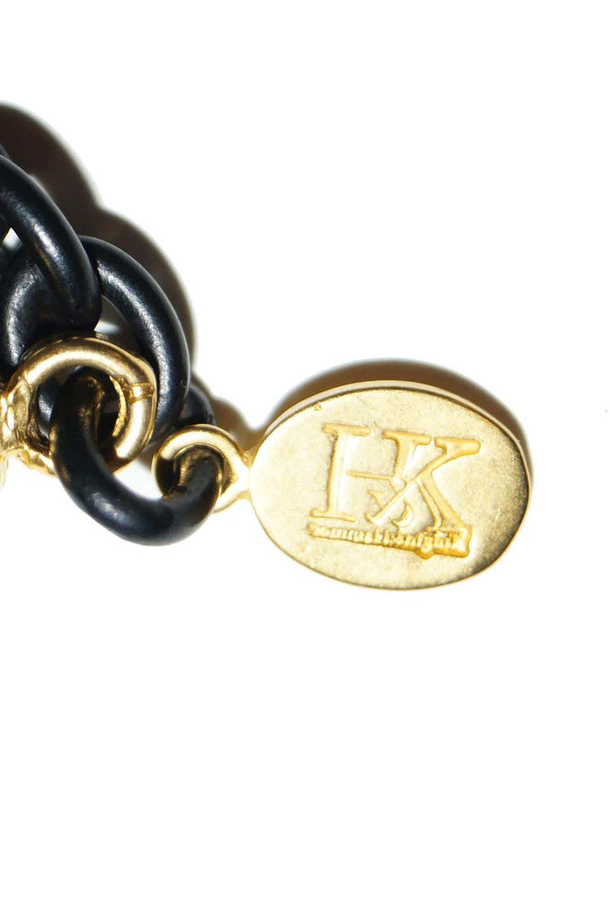 Knight & Hammer Gold Tone Skull and Black Matt Enamel Chain Necklace