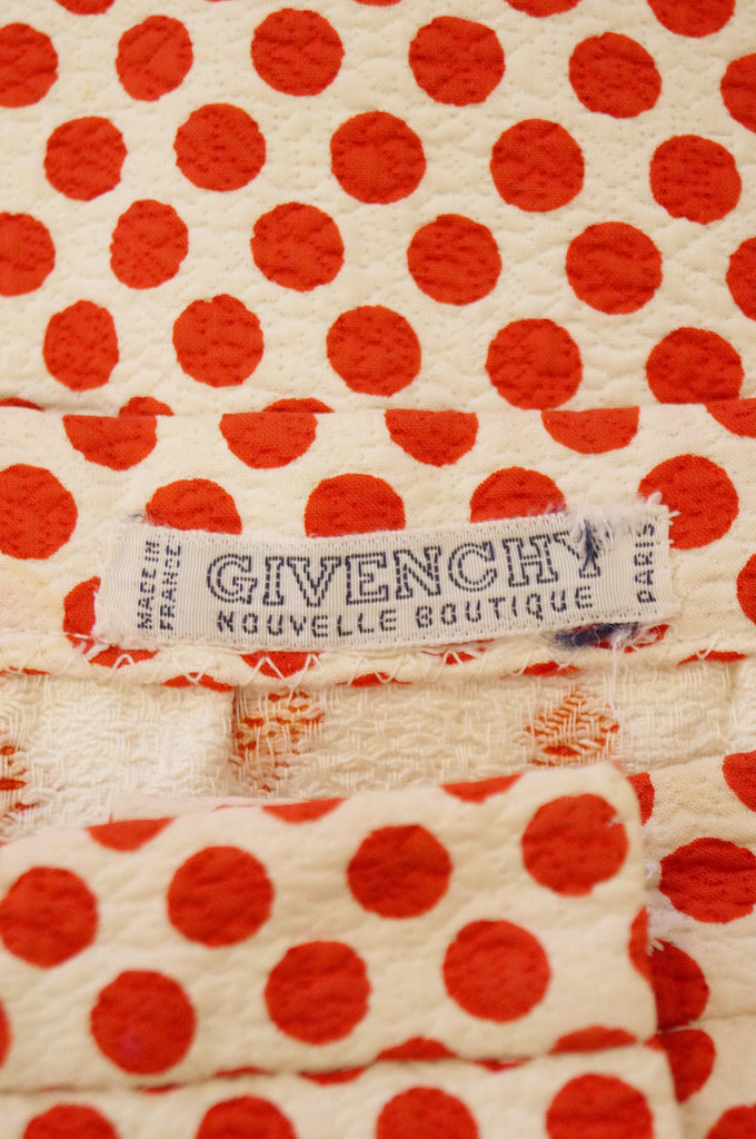 1970s Iconic Givenchy Red and White Suits of Cards Straight Button Front Skirt