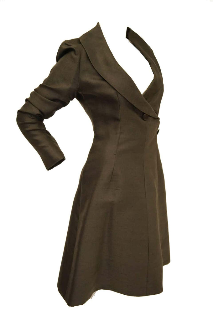 Givenchy Grey Umber Raw Silk Wrap Dress, 1960s