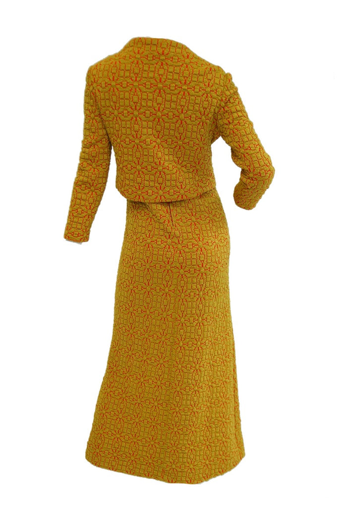 1960s Arnold Scaasi Gold and Red Knit Evening Dress and Jacket