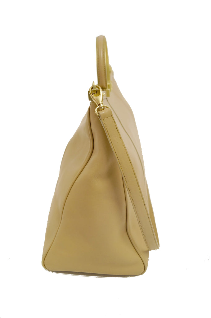 Oversized Barry Kieselstein - Cord Taupe Italian Leather Nefertiti Clasp Handbag