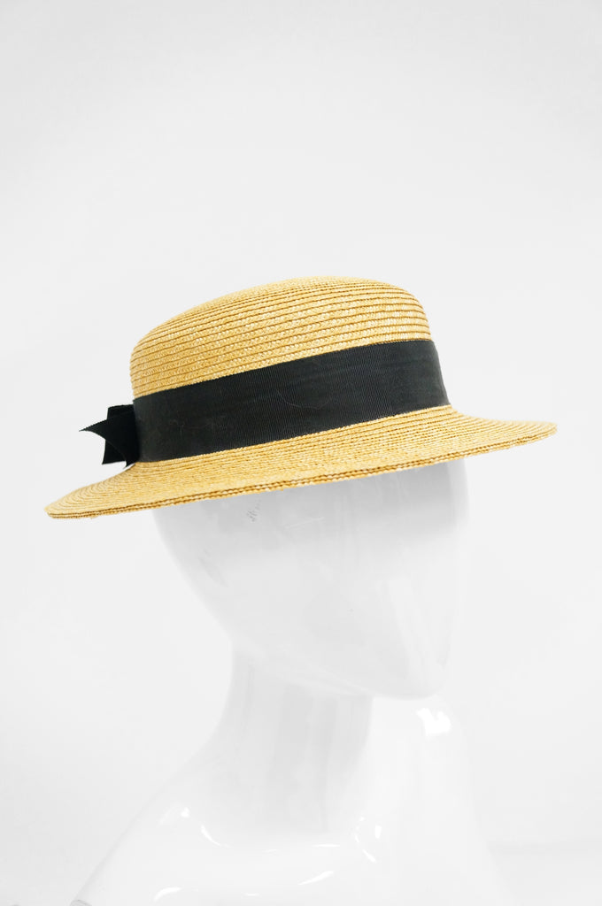 1980s Yves Saint Laurent Straw Boater Hat