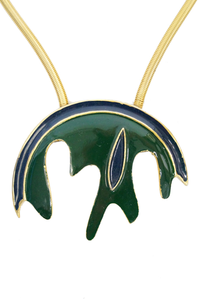 1960s Pierre Cardin Blue and Green Enamel Massive Medallion Necklace