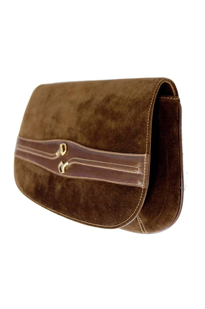 Iconic 1970s Gucci Brown Italian Suede and Leather Clutch