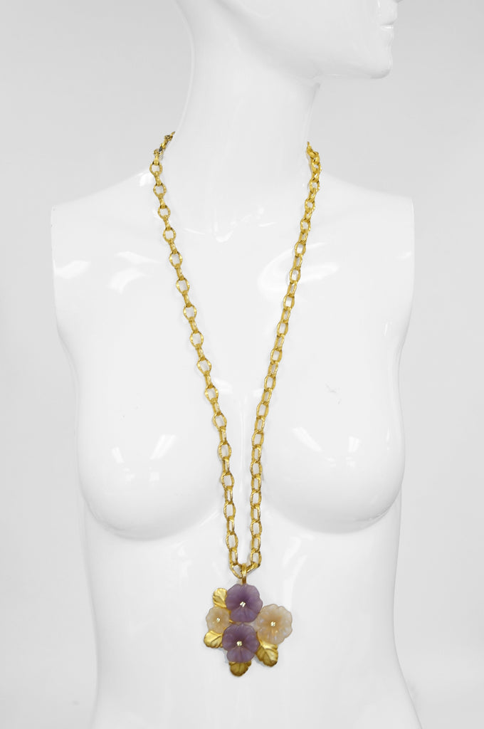 1980s Karl Lagerfeld Lucite Floral Pendant Necklace