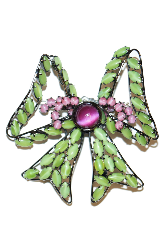 1980s Lawrence Vrba Oversized Statement Glass Cabochon Bow Brooch