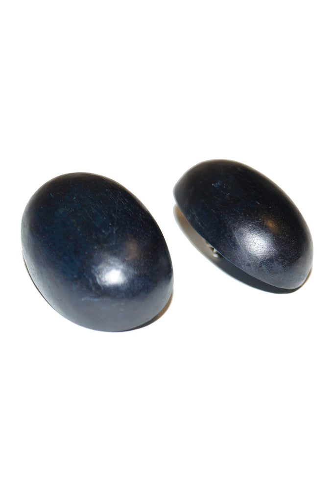 1980s Gerda Lynggaard Monies Blue/Black Oversized Ebony Oval Earrings