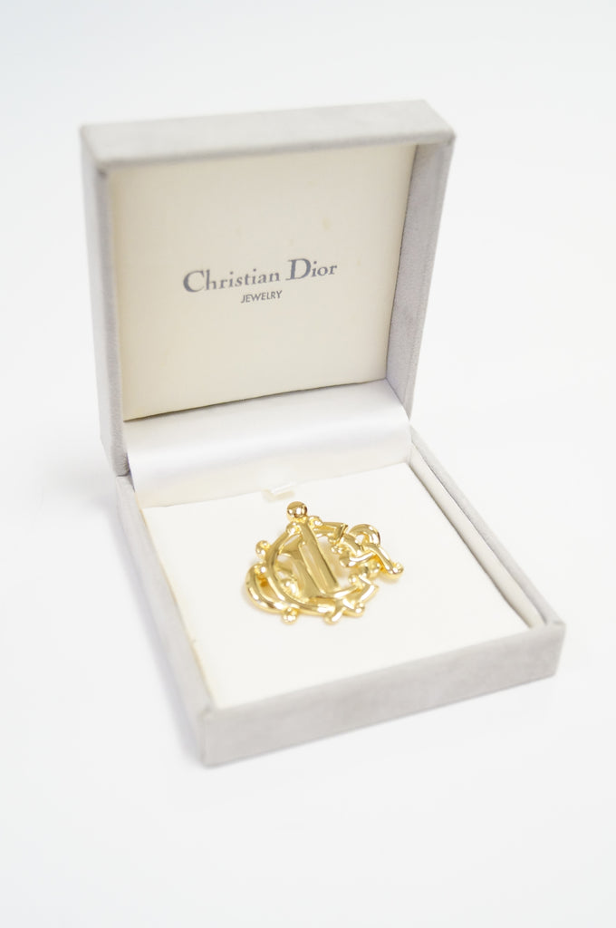 1980 Christian Dior Insignia Initial Brooch, Grosse Germany, Original Box