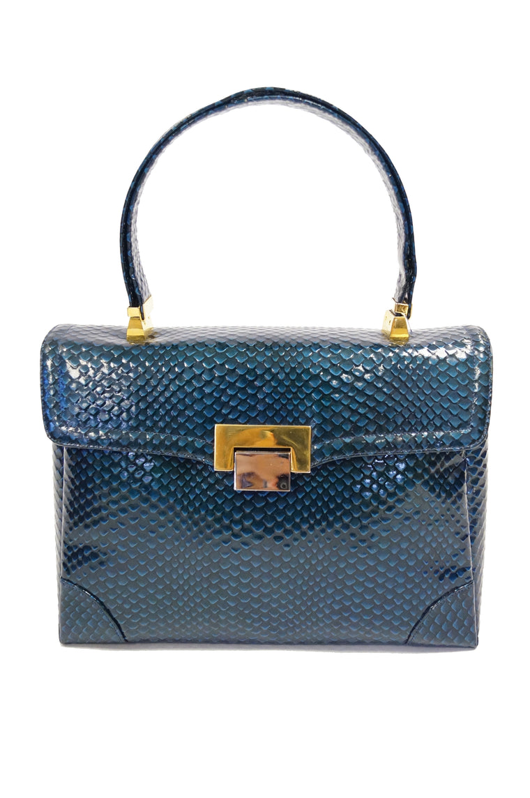 1960s Koret Blue Embossed Reptile Bag
