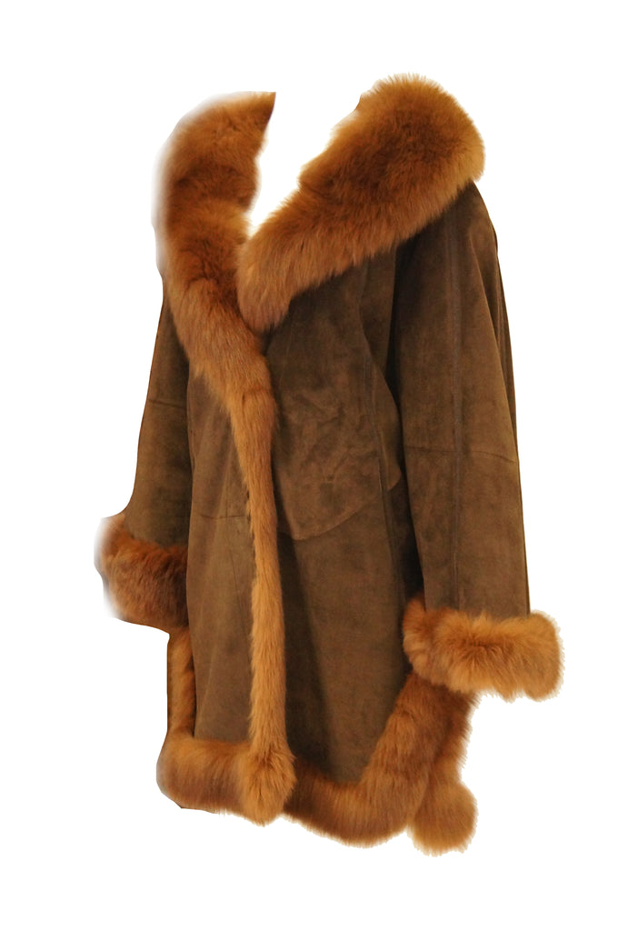 1970s Italian Beltrami Chestnut Suede and Fox Coat