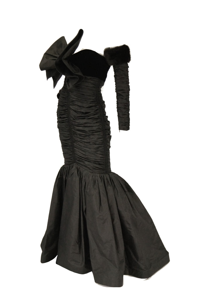 1980s Nina Ricci Couture Strapless Black Evening Dress