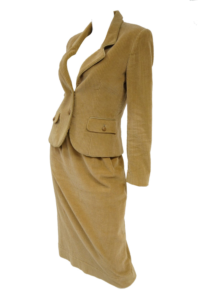 1970s Diane Von Furstenberg Tan Corduroy Skirt Suit