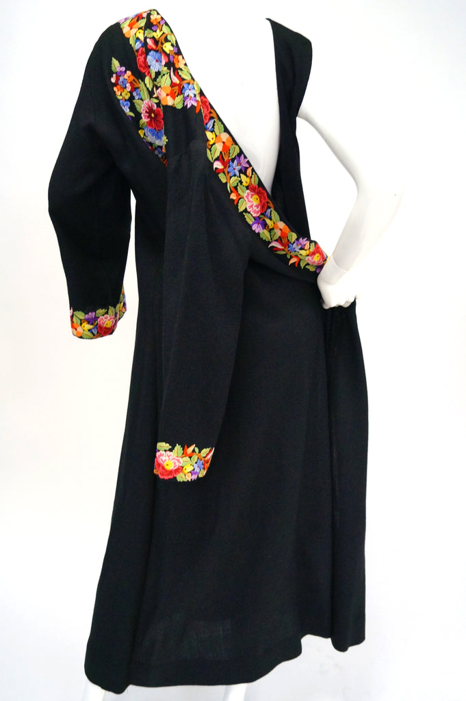 Vintage Suffering Moses Wool Kashmiri Embroidered One Piece Wrap Dress Coat 10