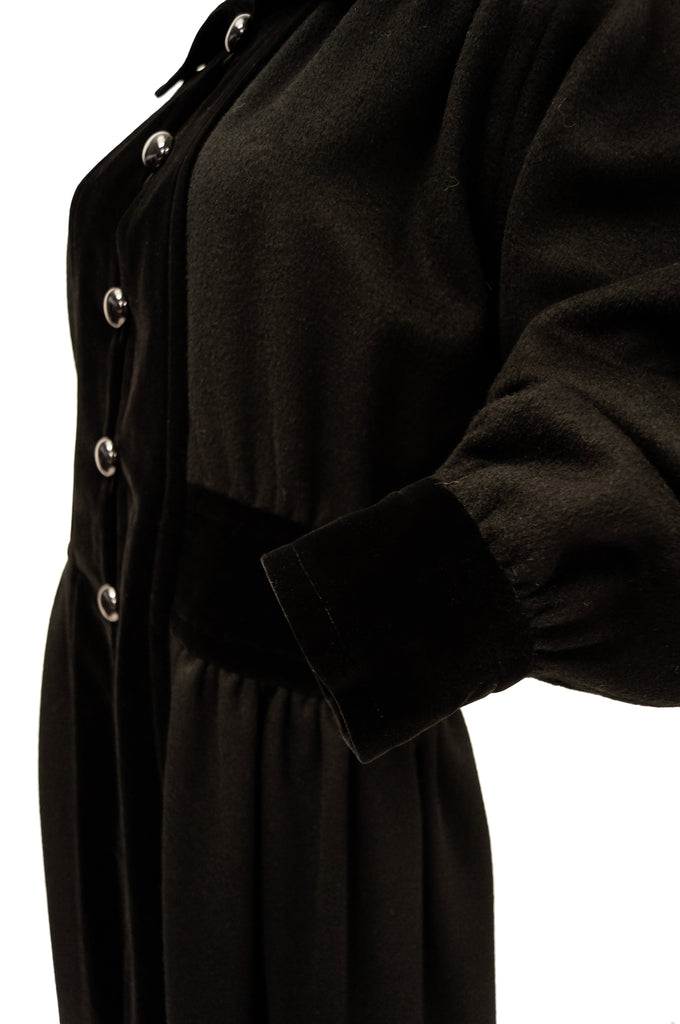 1970s Yves Saint Laurent “Russian Collection” Wool w/ Velvet Black Coat L/XL