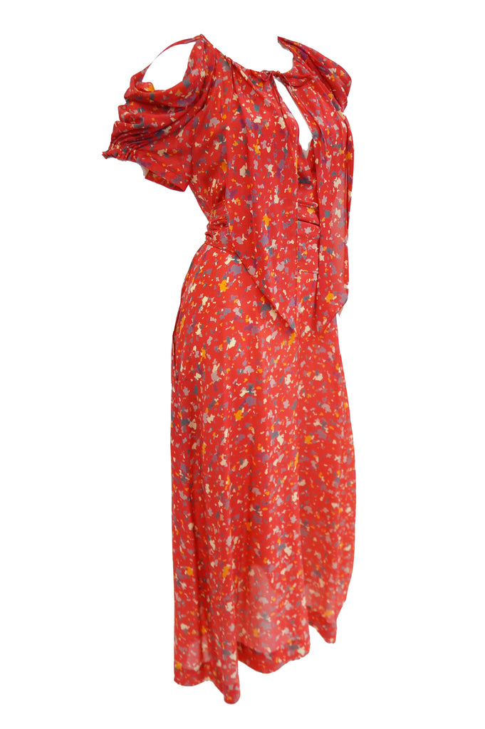 1970s Giorgio Sant Angelo Red Cold Shoulder Midi Dress