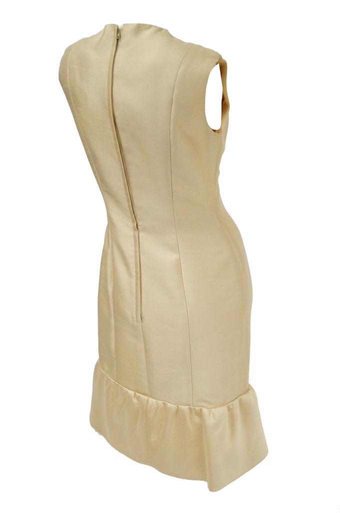 1960s Mardi Gras Champagne Gold Cocktail Sheath Dress with Bow Detail