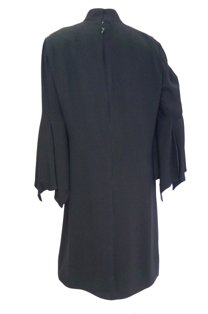 1960s Geoffrey Beene Black Petal Bell Sleeve Cocktail Dress