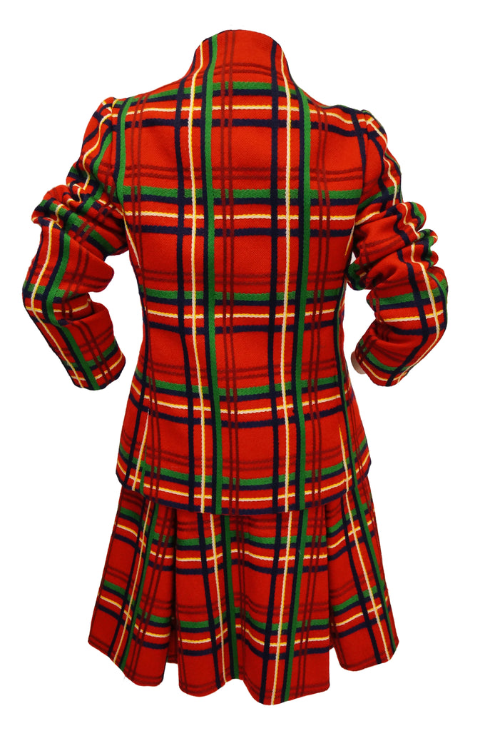 1970s Galanos Red Plaid Dress and Jacket