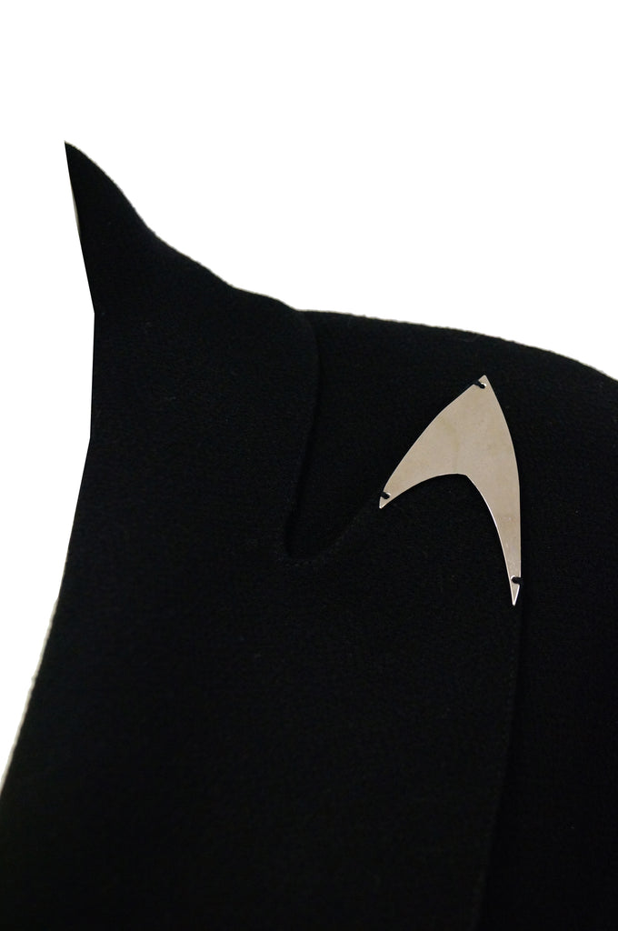 1980s Thierry Mugler Futuristic Black Wool Metal Fin Accent Jacket