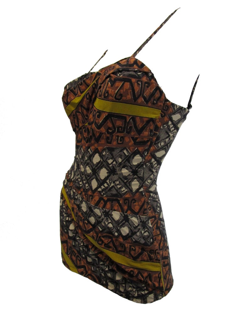 1950's Rose Marie Reid Polynesian Print Draped Bathing Suit