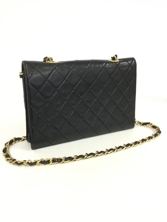 1980s Mila Schon Black Quilted Leather Gold Chain Cross body Purse
