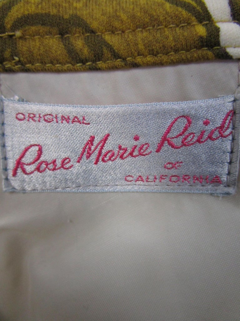 1950's Rose Marie Reid White and Gold Cotton Floral Bathing Suit