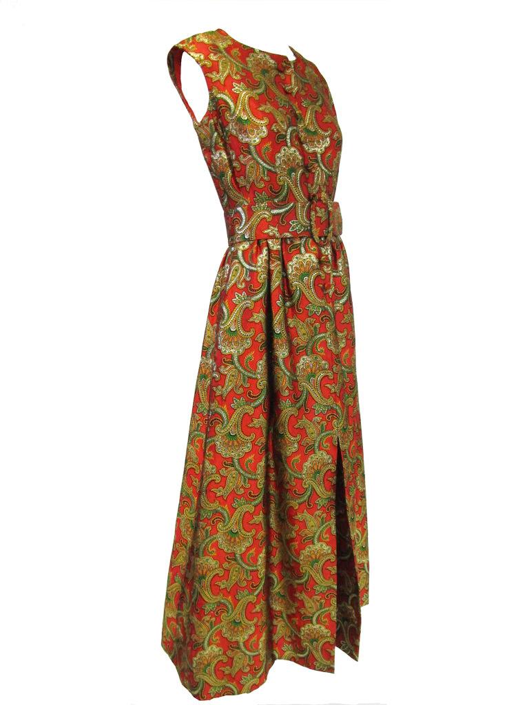 1970s Jean Patou by Jean Paul Gaultier Silk Brocade Evening Maxi Dress
