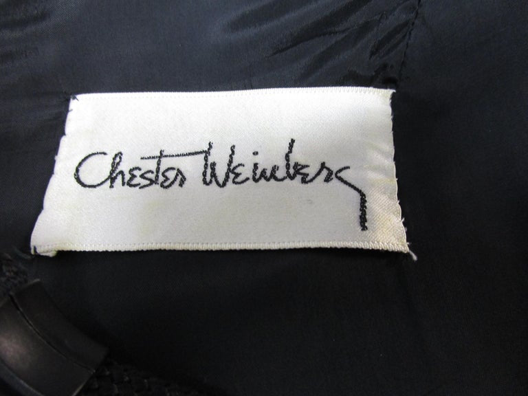 1960s Chester Weinberg Black and White Tweed Fringe Maxi Dress