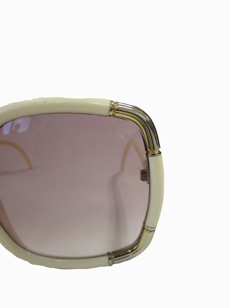 1970s Ted Lapidus Paris Ivory and Gold Hardware Over-sized Sunglasses