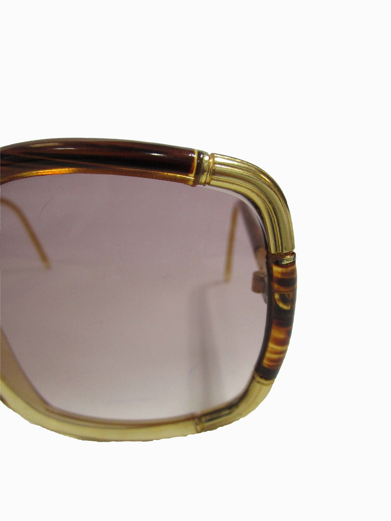 1970s Ted Lapidus Paris Gold Accented Tortoise Over-sized Sunglasses