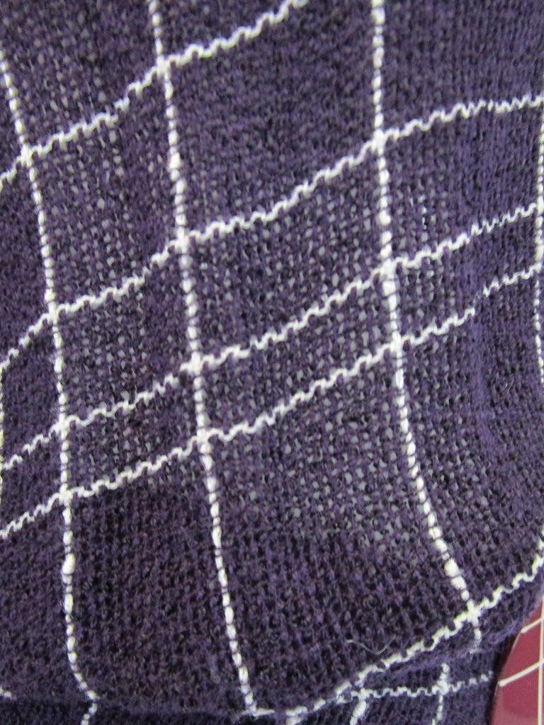 1980s Purple Checked Gauze Fringed Maxi Dress with Shawl and Belt
