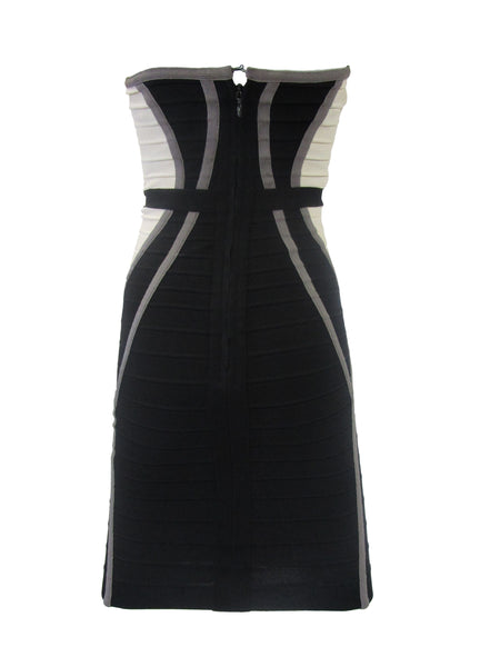 Contemporary Herve Leger Bone and Black Bandage Mini Dress Contemporary Herve Leger Bone and Black Bandage Mini Dress