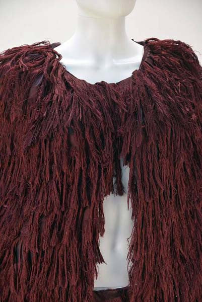 Mila Schon Burgundy Silk Fringe Cape with Matching Fringe Pants