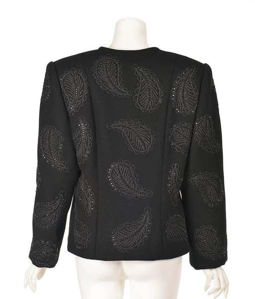 1960s Galanos Black Wool Paisley Beaded Jacket