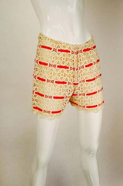 1970s Esther Wolf Ribbon and Lace Overdress and Shorts/Hot Pants