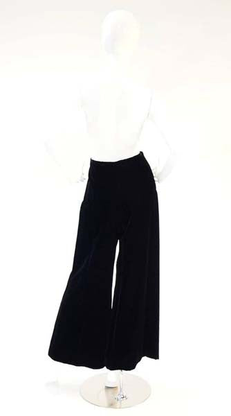 1960s Black Velvet Tunic and Pants Set with Gold Neck Trim