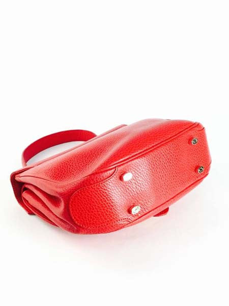 Vintage Oscar de la Renta Red Leather Top Handle Double Flap Saddle Bag