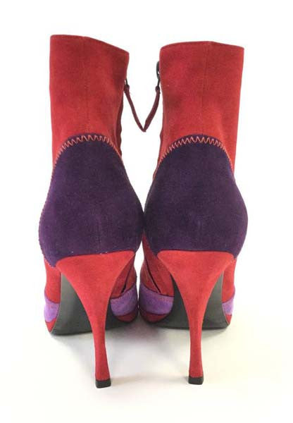 21st Century Casadei Italian Red Violet and Purple Suede Booties NIB