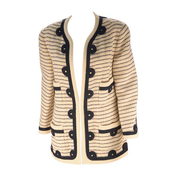 1980's Chanel Cream and Navy Stripped Jacket